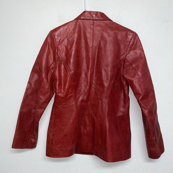 VTG John Carlisle Red Leather Blazer Jacket Womens Small Y2K Distressed Retro - Picture 8 of 10